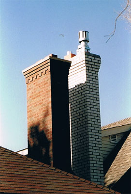 We rebuilt these chimneys that are side by side using new bricks.